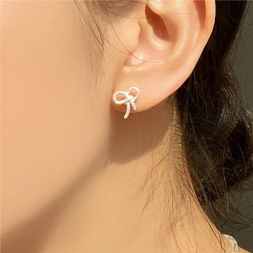 Minimalist Bowknot Earrings in 925 Sterling Silver with Plated Finish for Women