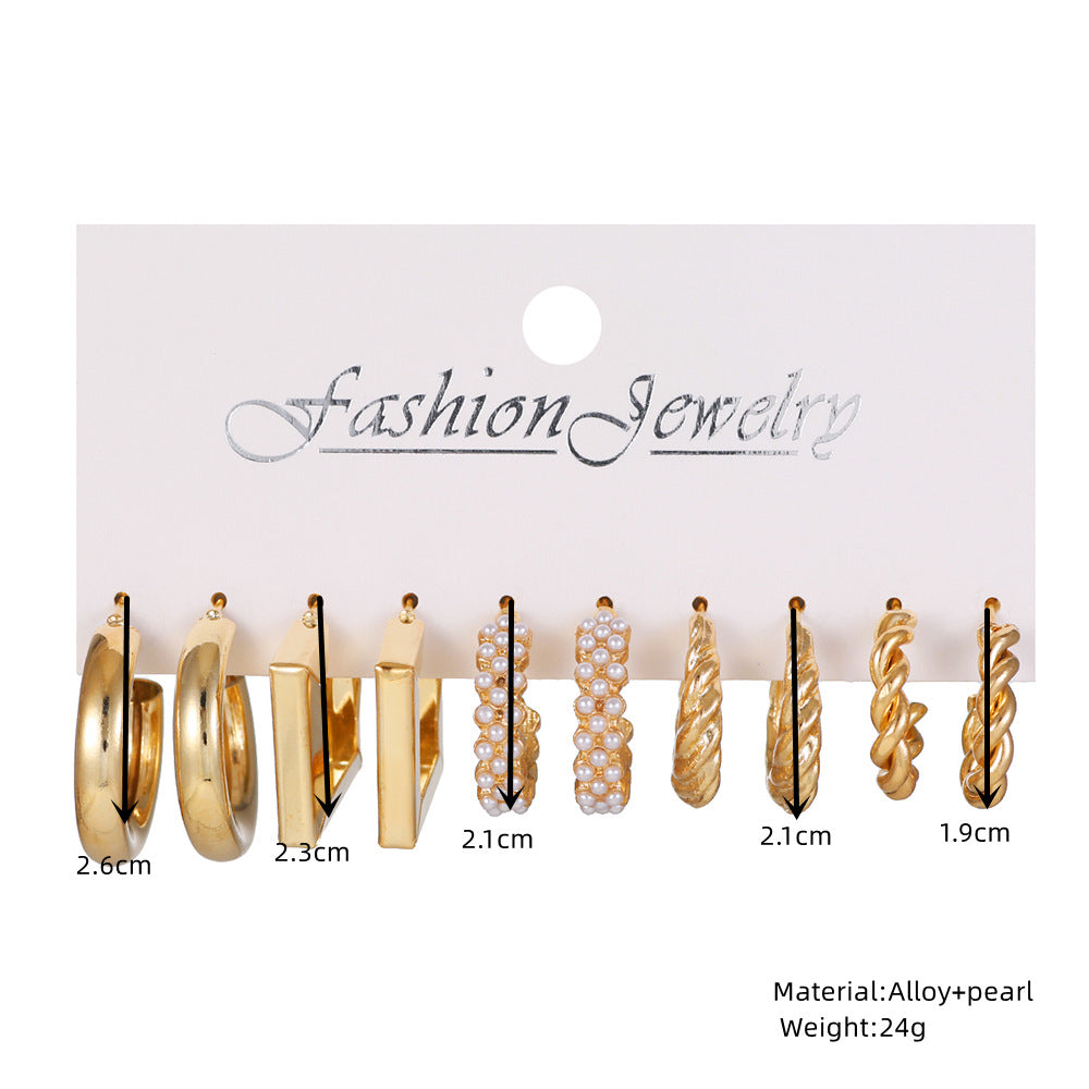 Vintage Geometric Round Plated Stainless Steel C-Shape Hoop Earrings for Women