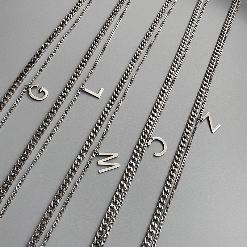 Minimalist W-Shaped Cuban Link Necklace for Women and Men Titanium Steel Polished Double Layer Choker Chain