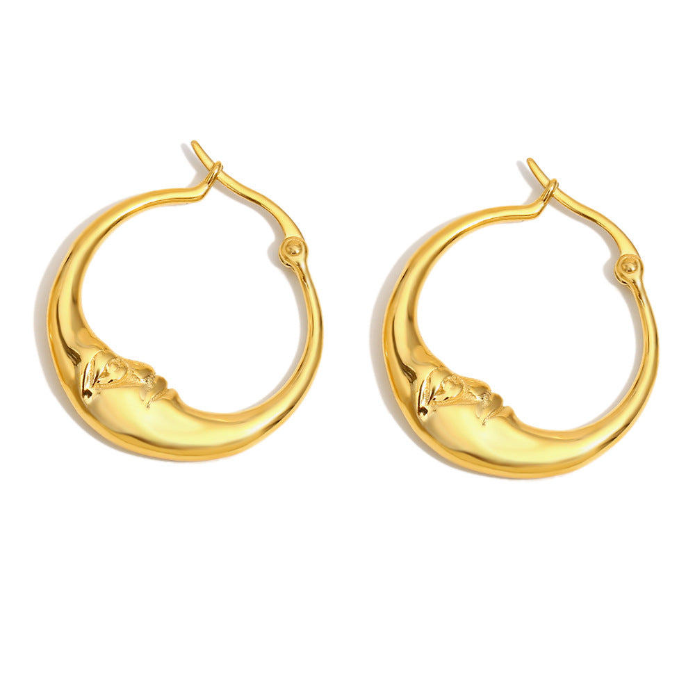 Minimalist Abstract Moon Ear Studs in 316L Stainless Steel with 18K Gold Plating for Women