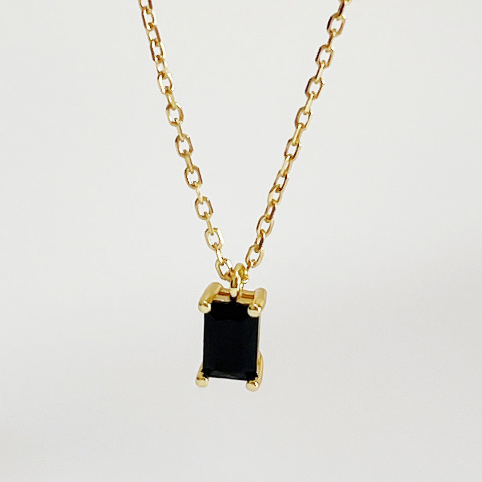 925 Sterling Silver Black Diamond Rectangle Geometric Short Necklace