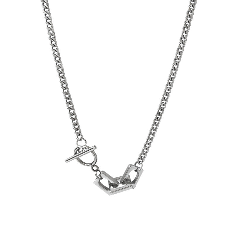 Collana maglione geometrica minimalista in acciaio al titanio con chiusura OT per donne e uomini