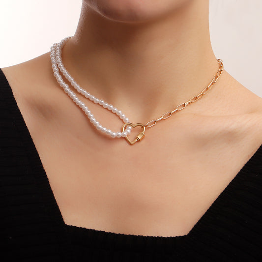 Collana da Donna Minimalista con Ciondolo a Cuore Vuoto in Lega Placcata Stile Catenina a Serpente