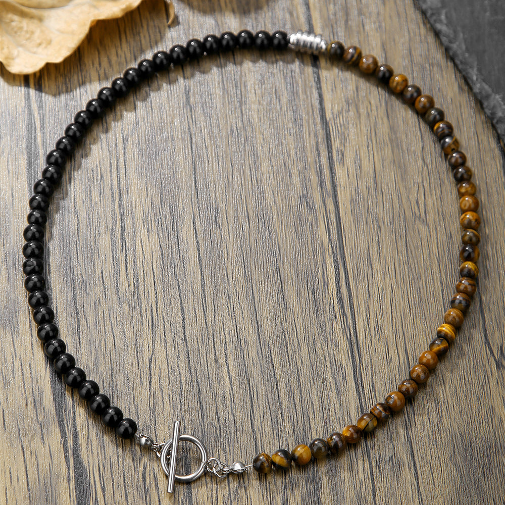 Geometric Round Stainless Steel Gemstone Necklace Men Cable Chain