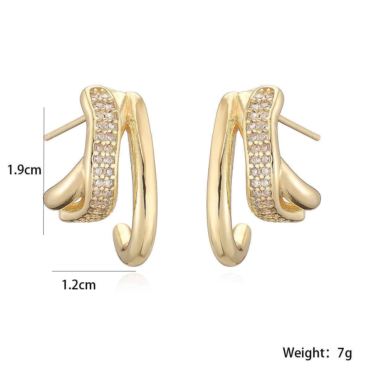 Elegant Minimalist Geometric Brass 18K Gold Plated Cubic Zirconia Stud Earrings for Women