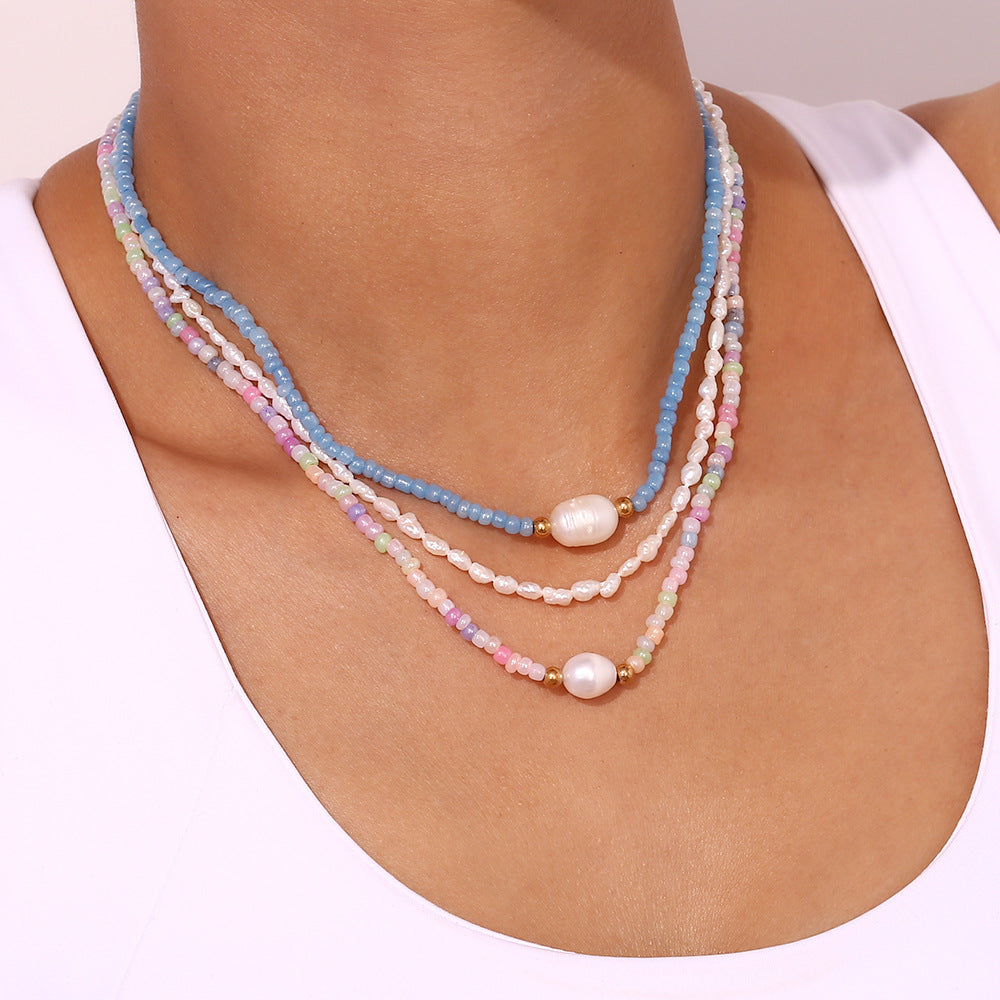 Fashionable Minimalist Geometric Stainless Steel Necklace with Cultured Freshwater Pearl Accents for Women