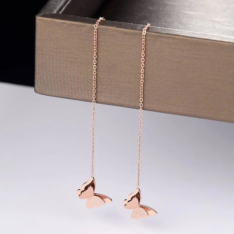 Minimalist Elegant 18K Gold Plated Titanium Steel Butterfly Drop Earrings