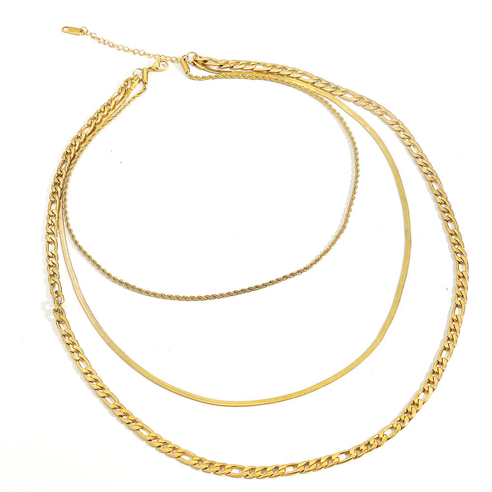 Collana Minimalista da Donna a Tre Strati in Acciaio al Titanio Placcato Oro per Clavicole
