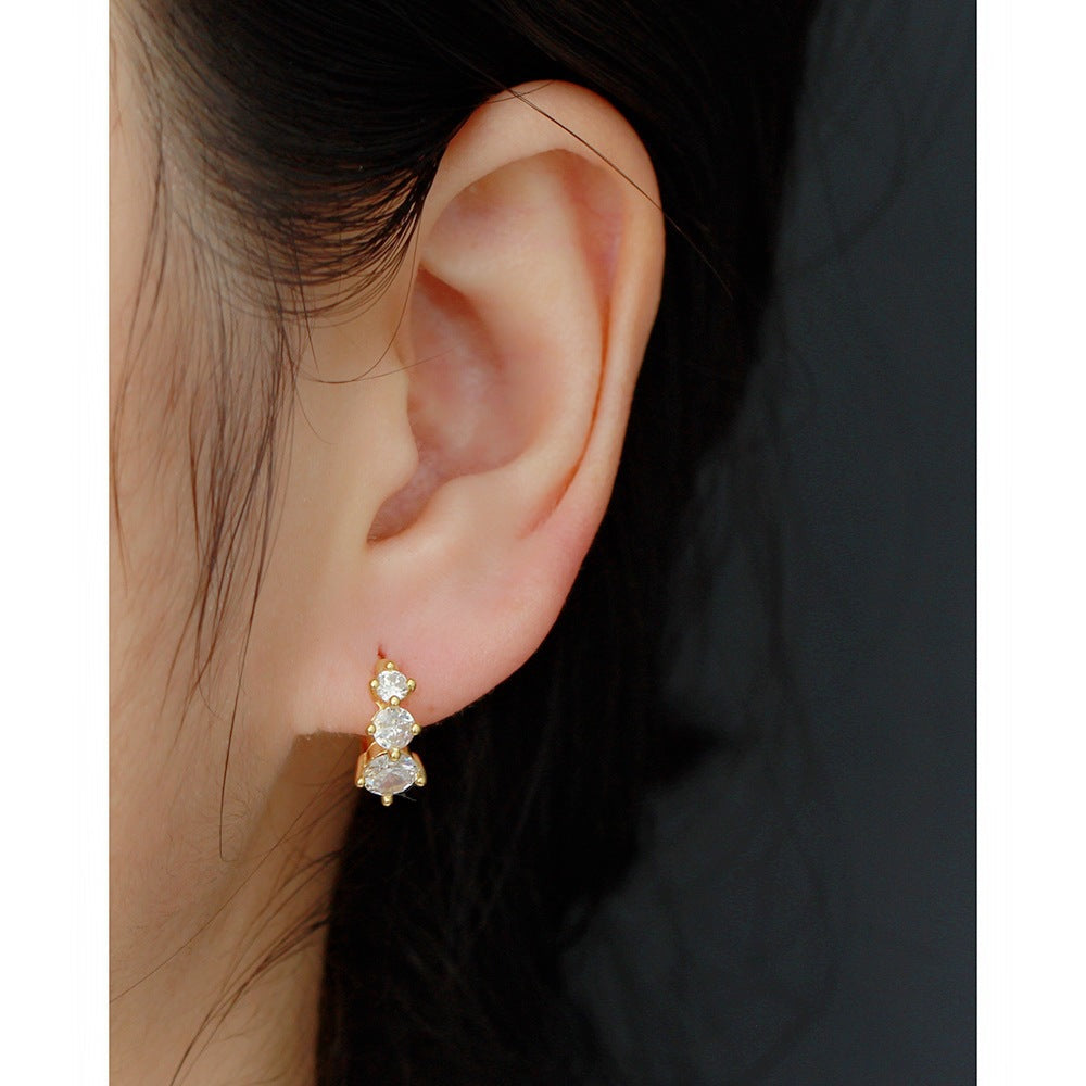 Eleganti orecchini a cerchio rotondi geometrici in argento sterling 925 con intarsio di zirconi cubici da donna