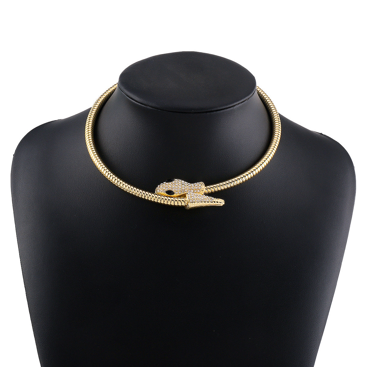 Collar para mujer de estilo punk vanguardista con serpiente geométrica, aleación galvanizada y detalles de diamantes de imitación