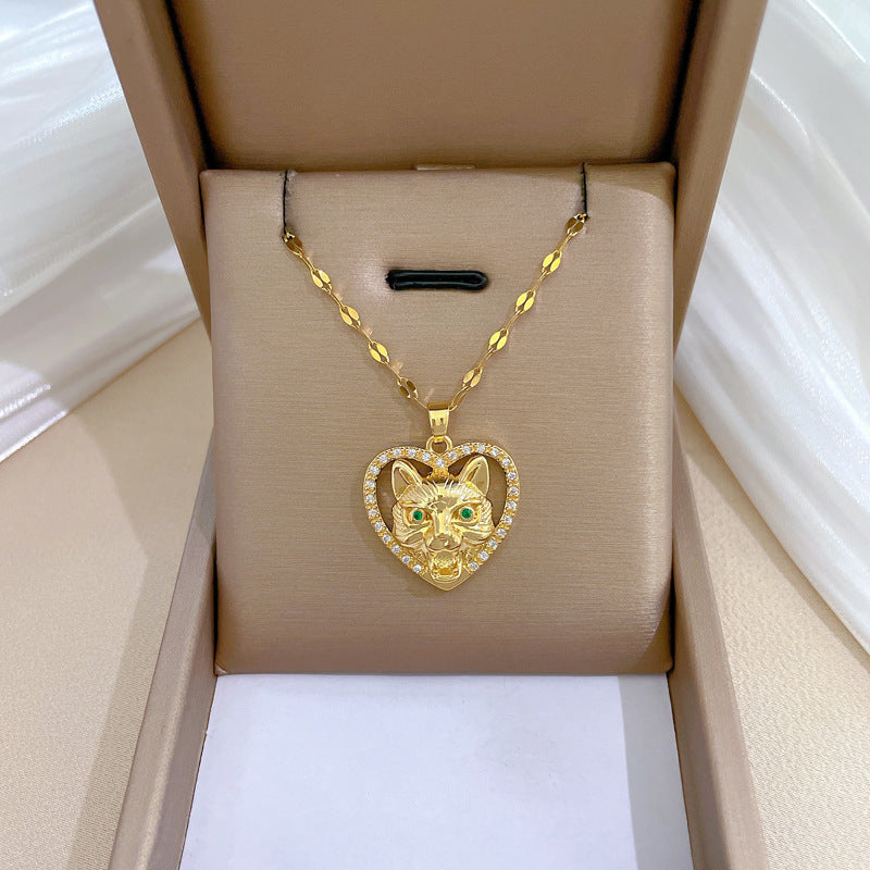 Collana Minimalista a Cuore in Acciaio al Titanio con Pendente a Luna per Uomo e Donna, Delicata Catena con Strass