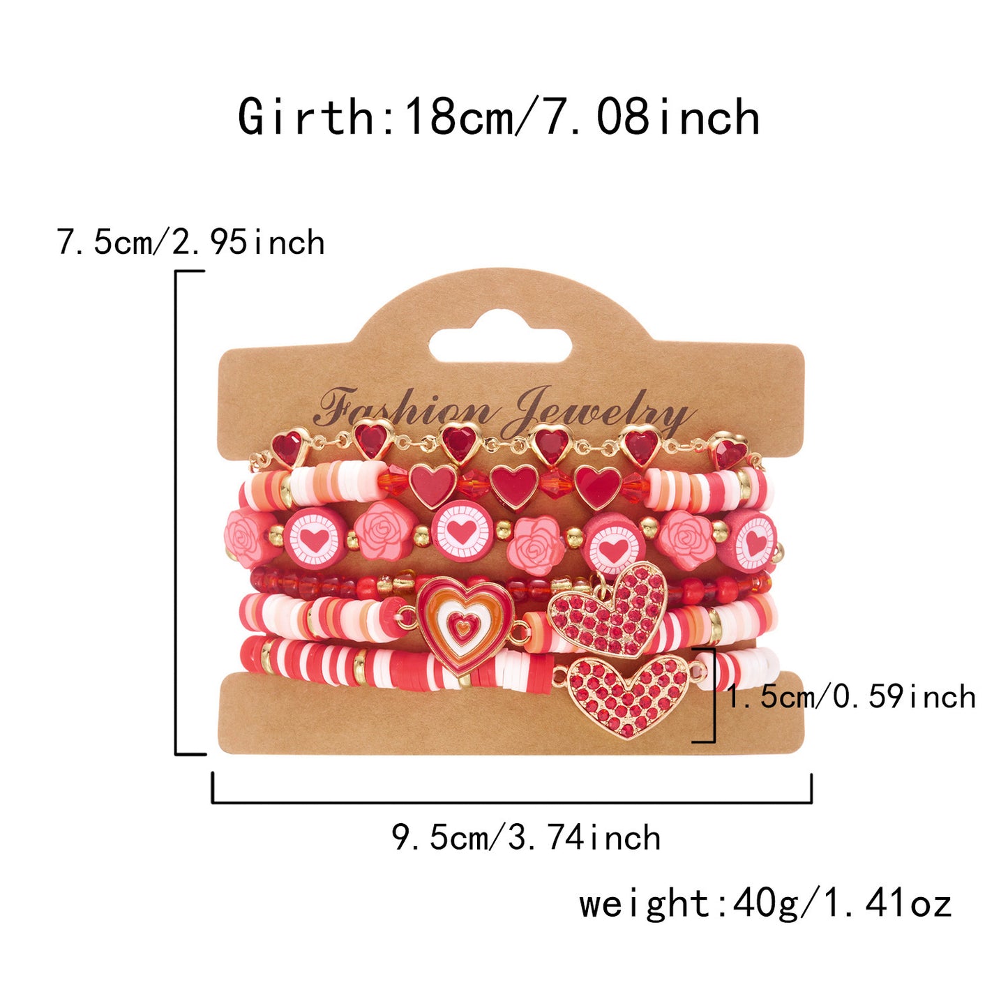 Handmade Resin Heart Pendant Bracelet Set Unisex