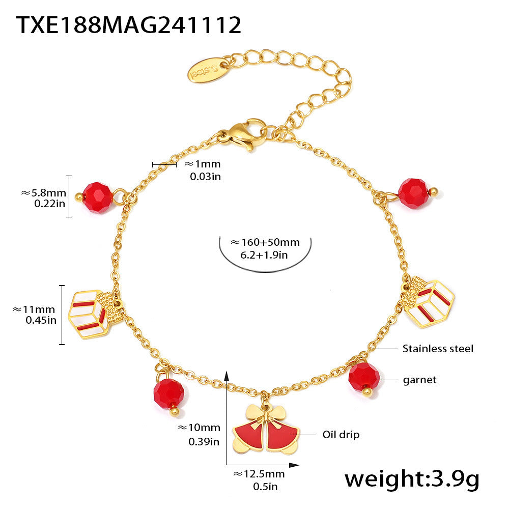 Set Collana con Ciondolo a Ruota Panoramica Stile Lusso con Granato Smaltato Design Geometrico per Donne Gioielli in Acciaio Inossidabile