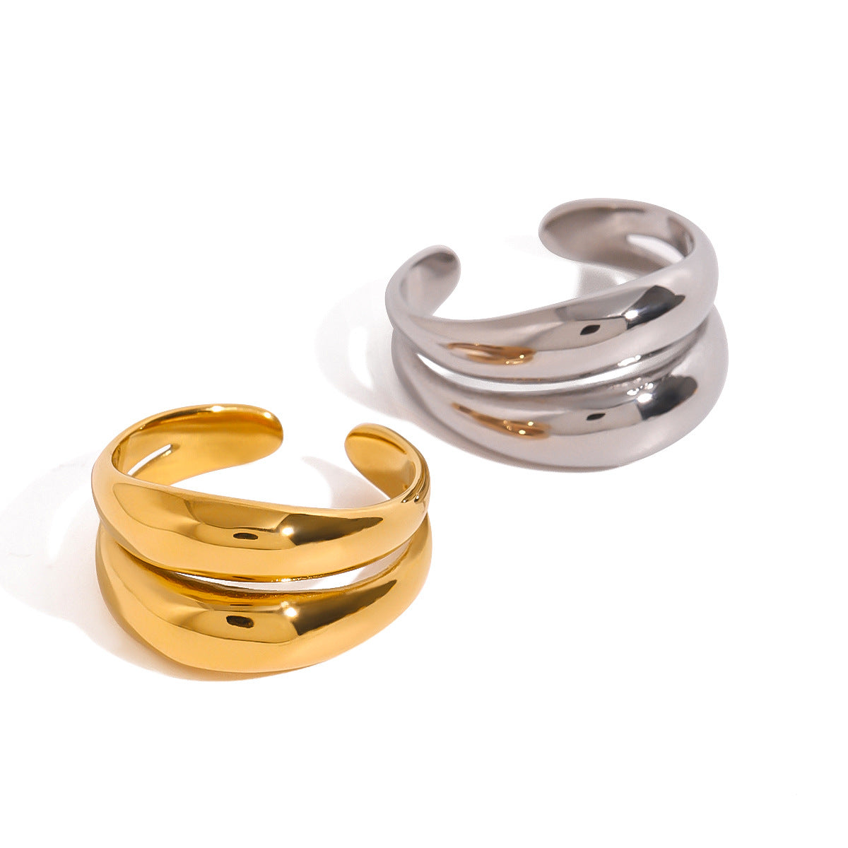 Anello Minimalista Geometrico in Acciaio Inossidabile con Design Traforato e Finitura Lucida Gioielli Unisex alla Moda