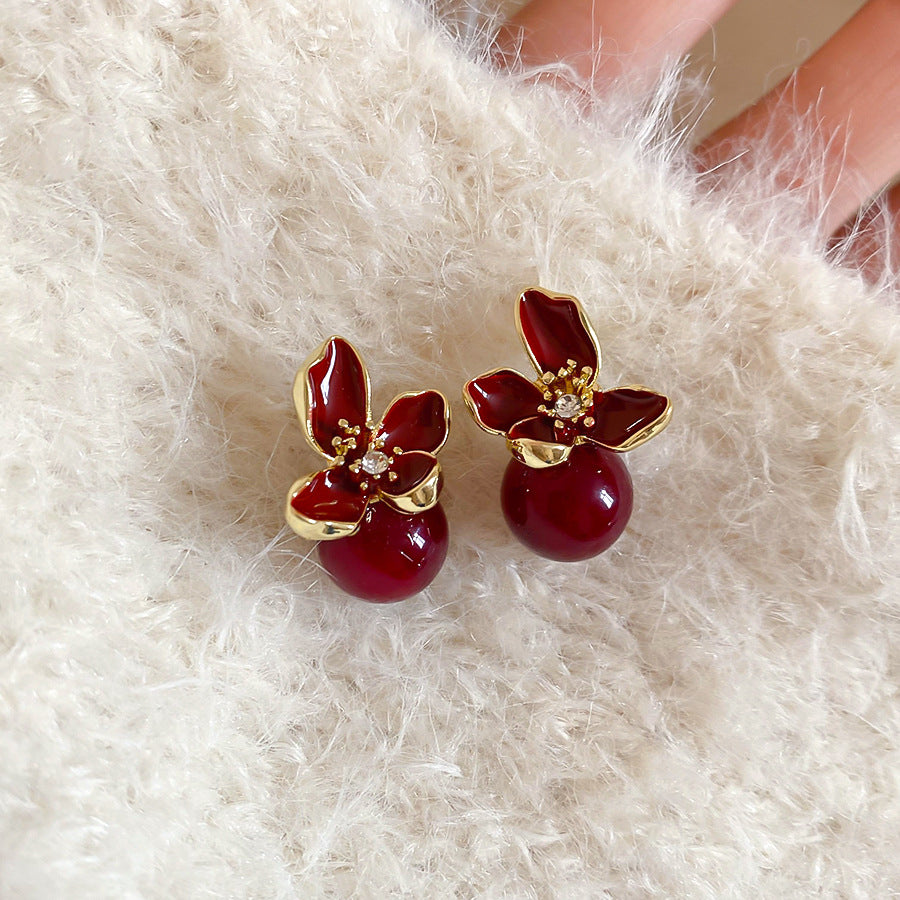 Orecchini a Perno Floreali Vintage Francesi Eleganti con Perle e Finitura Smaltata da Donna, Stile Lussuoso per Uso Quotidiano