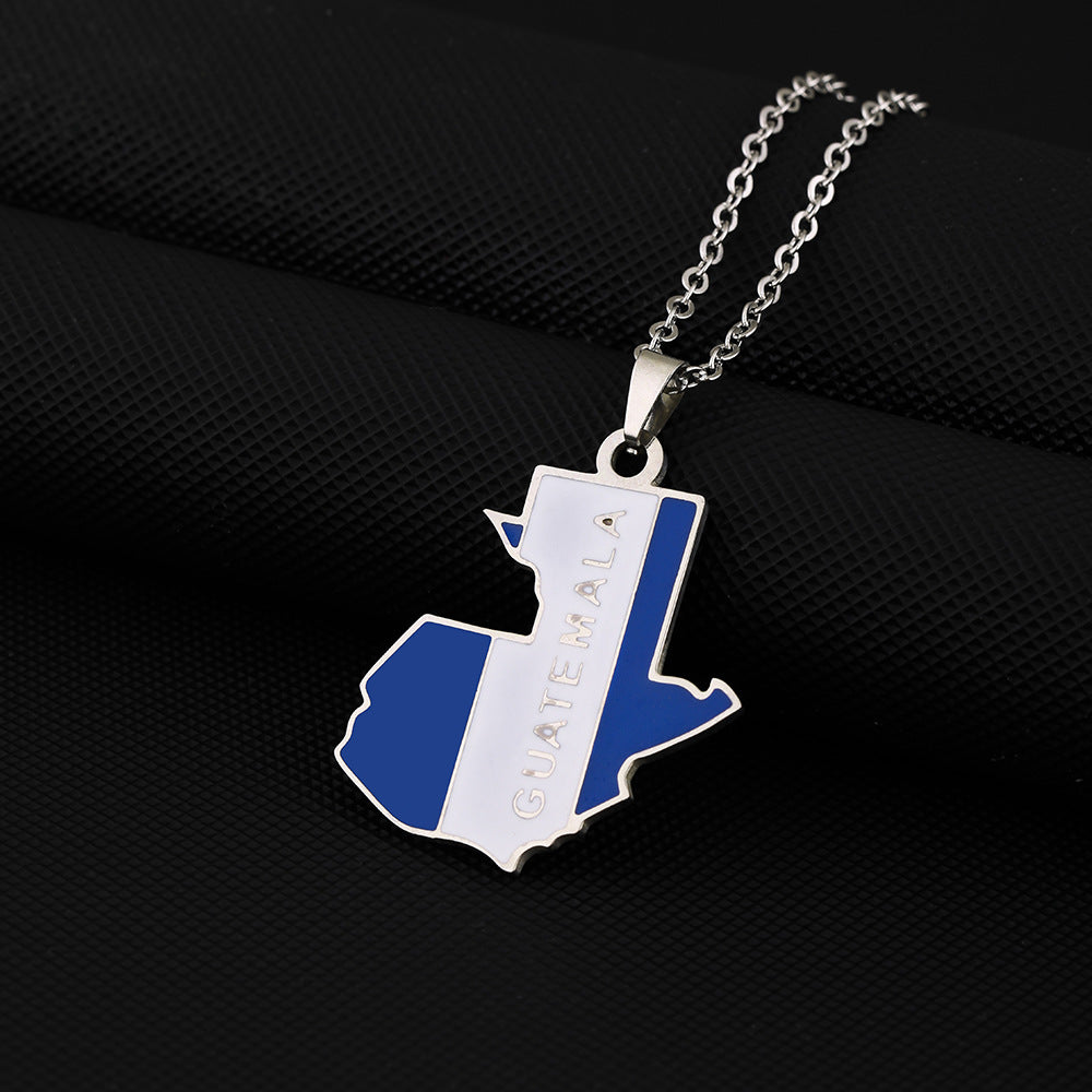 Collana con ciondolo a forma di mappa geometrica del Guatemala in acciaio inossidabile con smalto, unisex