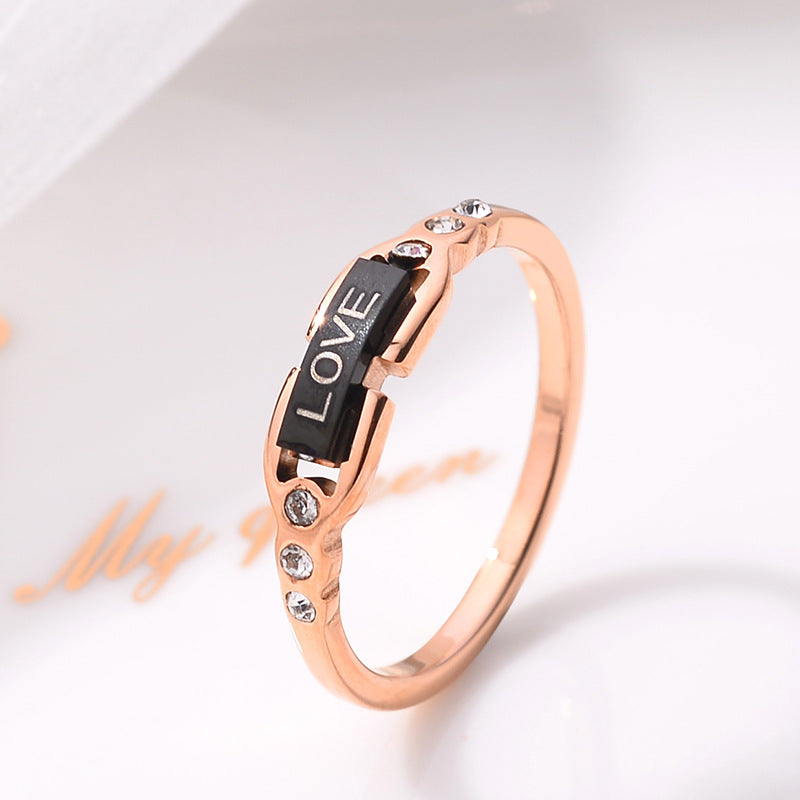 Geometric Titanium Steel Ring for Women with 18K Rose Gold Plating, Hypoallergenic Fashion Jewelry