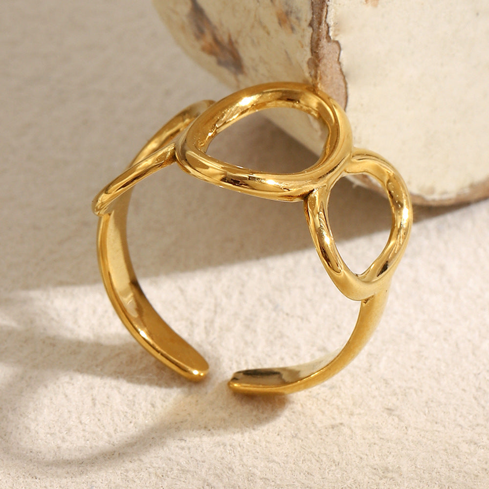 Minimalist Geometric Stainless Steel Ring with 18K Gold Plating for Women