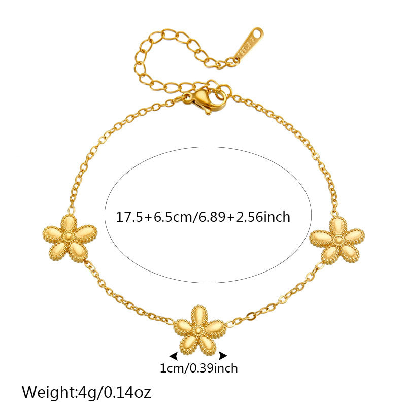 Bracciale da donna in acciaio inossidabile placcato con motivo floreale minimalista