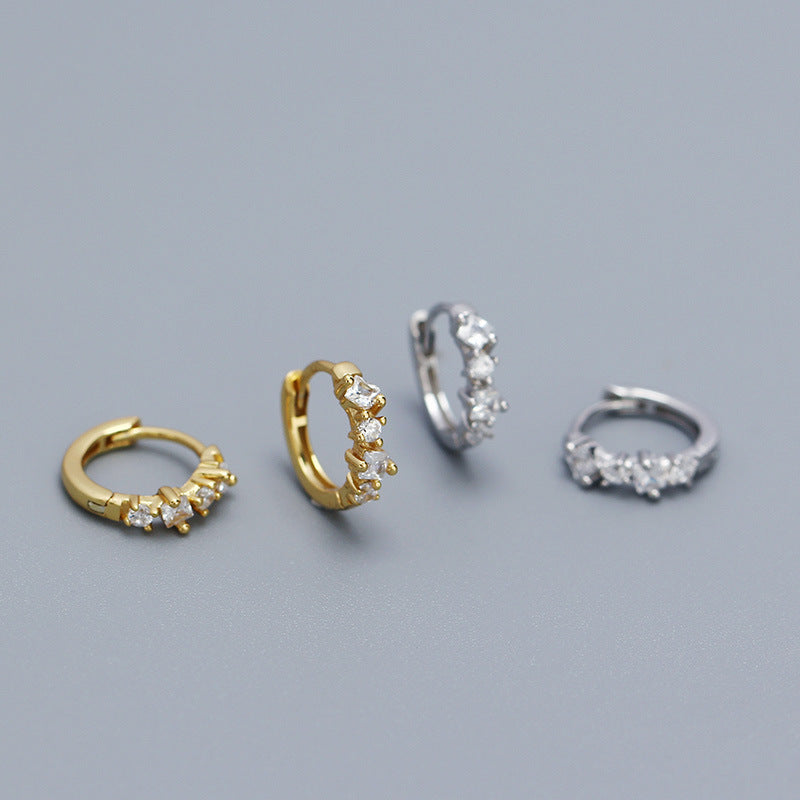 Elegant 925 Sterling Silver Geometric Round Square Rhinestone Plated Stud Earrings for Women