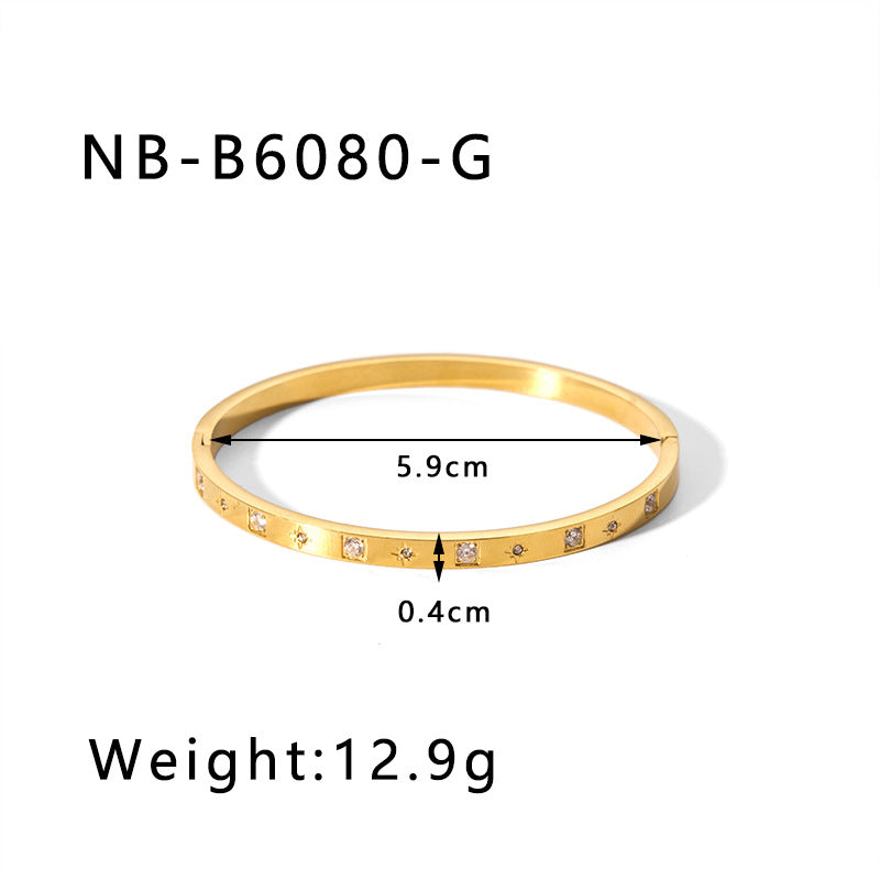 Minimalist Octagram Stainless Steel Bracelet with Micro-Pavé Star Detail and Plated Finish