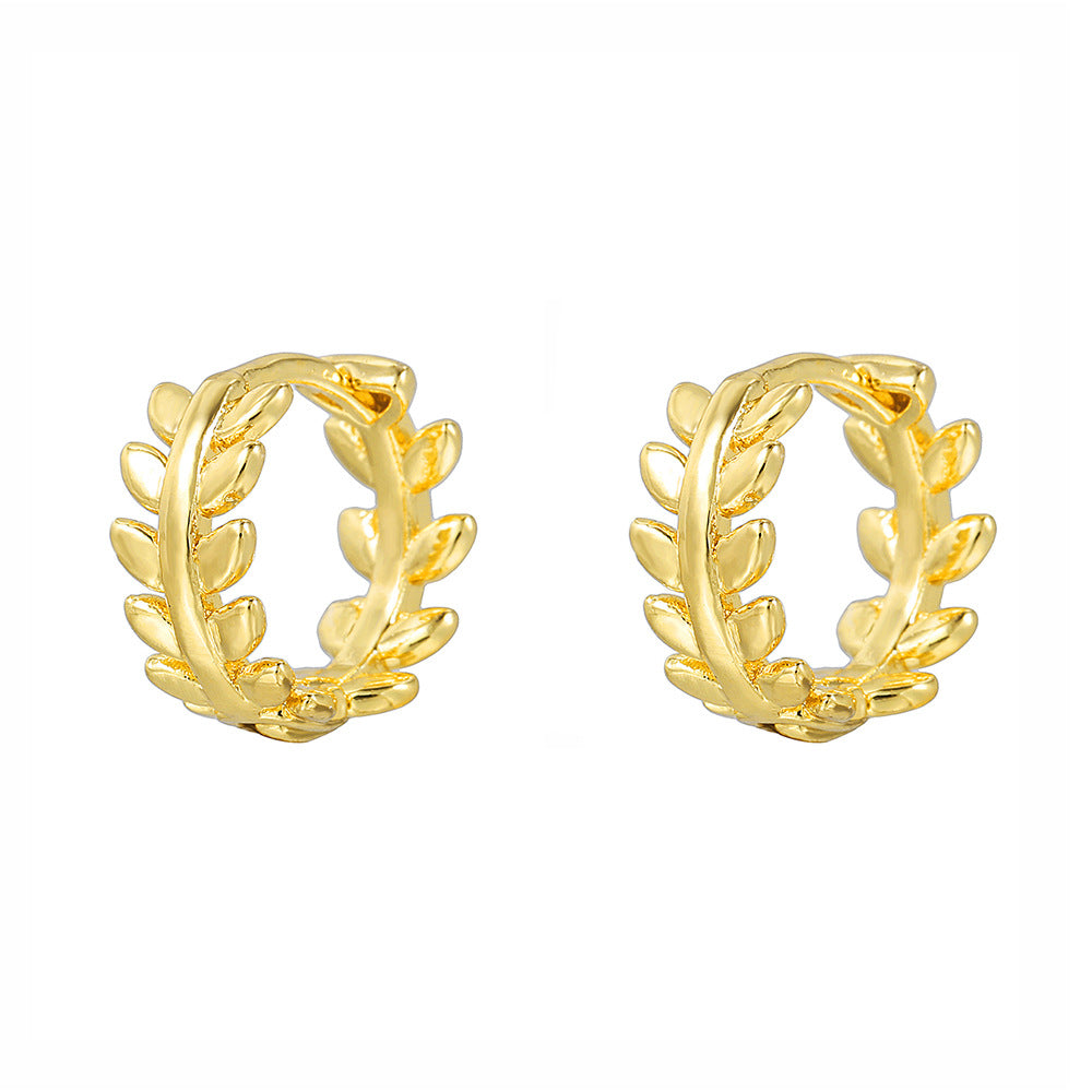 Gold Plated Brass Micro-Set Cubic Zirconia Geometric Leaf Cross Heart Round Hoop Earrings for Women