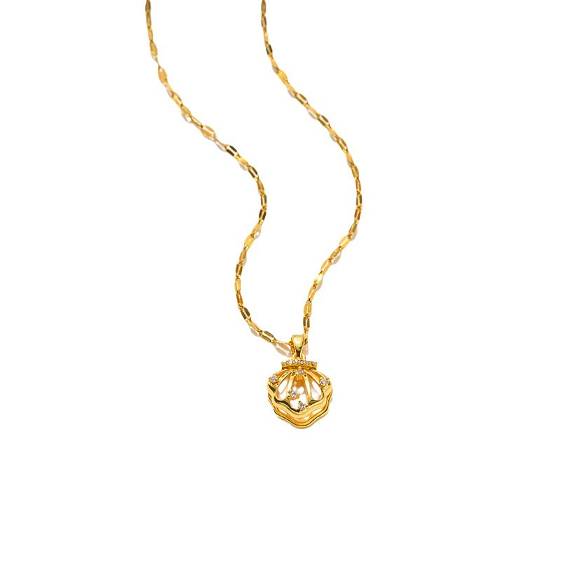 Minimalist Geometric Cabbage-Shaped Pendant Necklace in Titanium Steel with Rhinestone Inlay for Women
