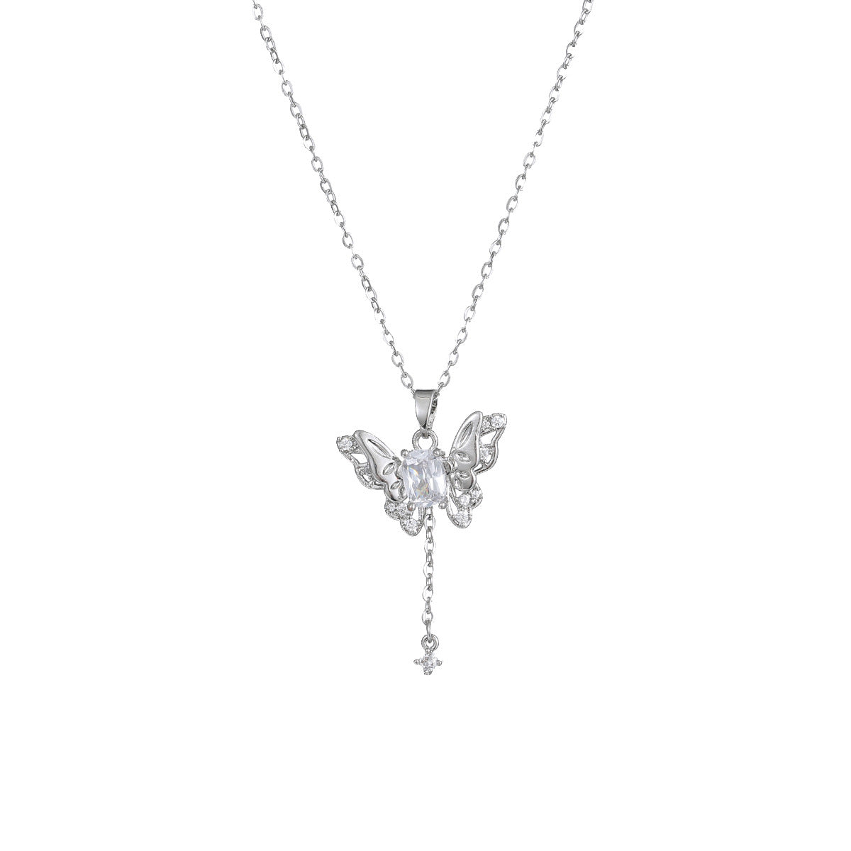 Collana di lusso in acciaio al titanio a forma di cuore con intarsio di strass e pendente a nappa da donna, catena sottile regolabile per clavicola