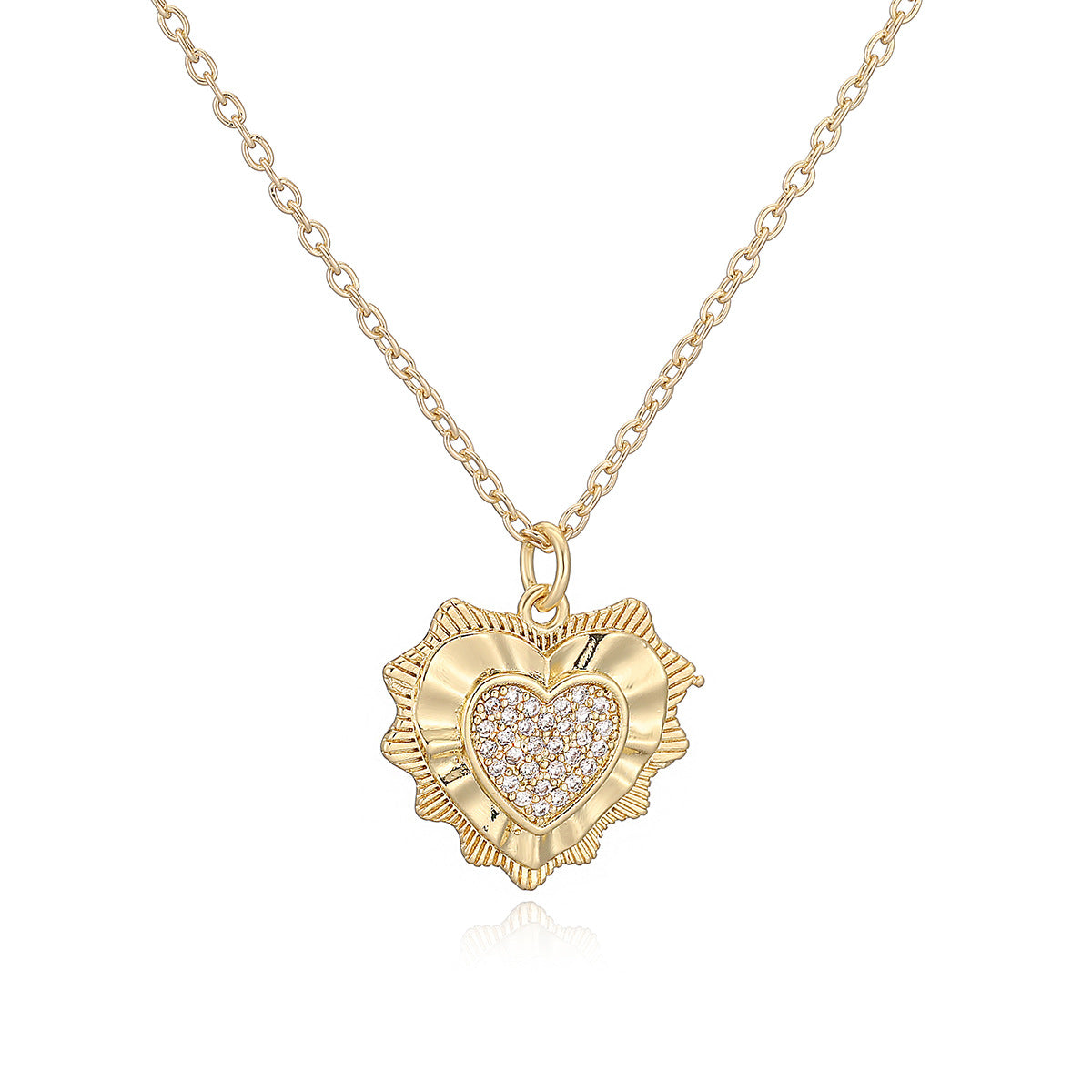 Minimalist 18K Gold Plated Brass Heart Cubic Zirconia Pendant Necklace for Women