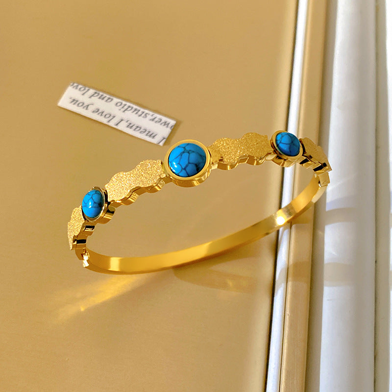 Minimalist Geometric Letter Turquoise Inlay Titanium Steel Bracelet for Women