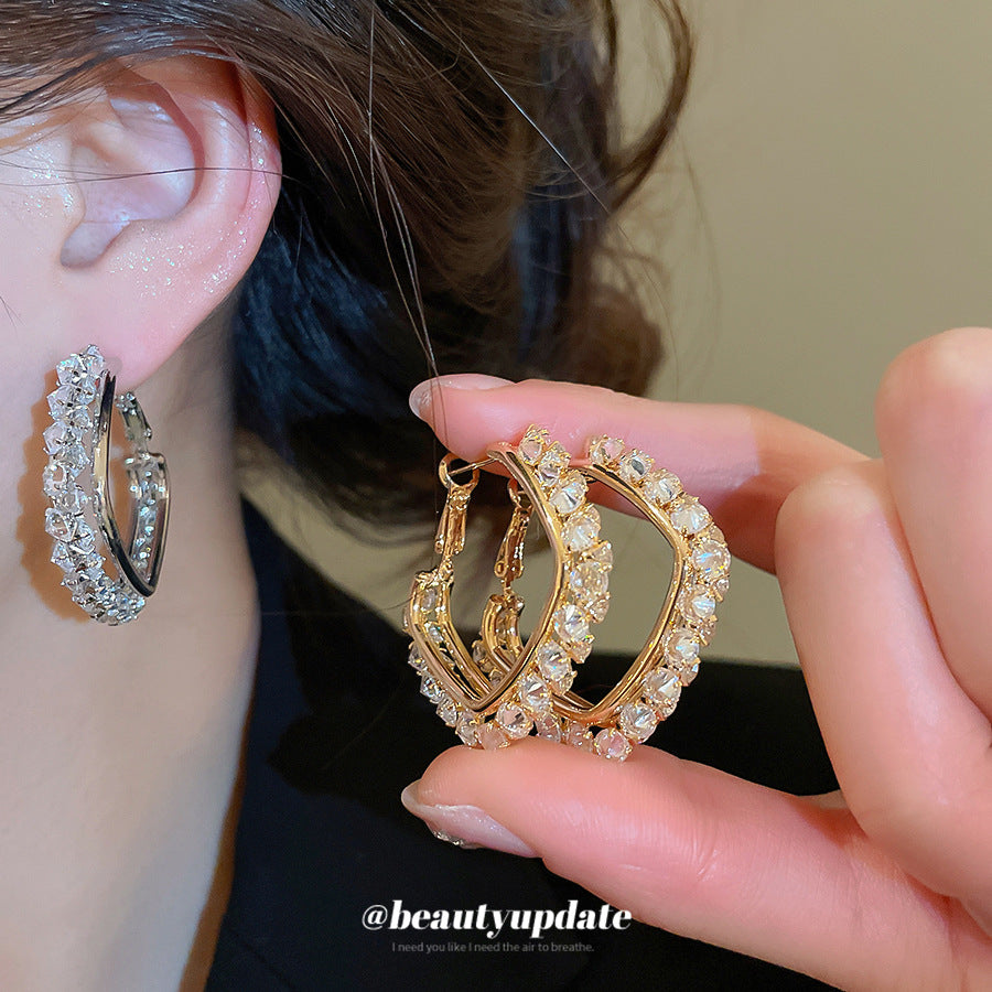 Orecchini a Perno Quadrati Geometrici Minimalisti di Lusso in Ottone con Intarsio in Zircone per Donna