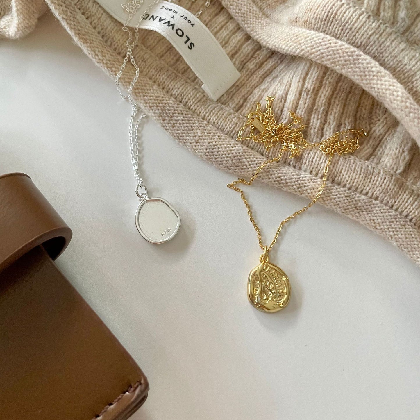 Minimalist Irregular Letter Pendant Necklace in 925 Sterling Silver with Adjustable Chain
