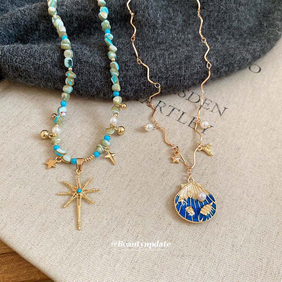 Collana Minimalista a Forma di Stella in Conchiglia Placcata Oro da Donna, Delicata Catena per Clavicole per Vacanze al Mare e Uso Quotidiano