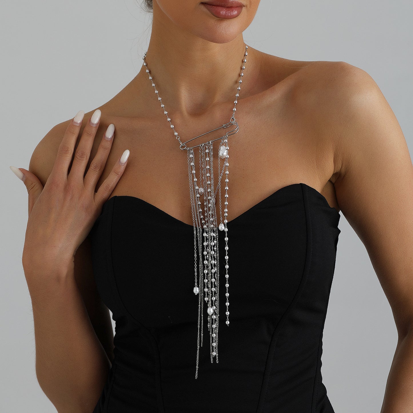 Casual Geometric Alloy Plated Necklace with Pearl Tassel for Women