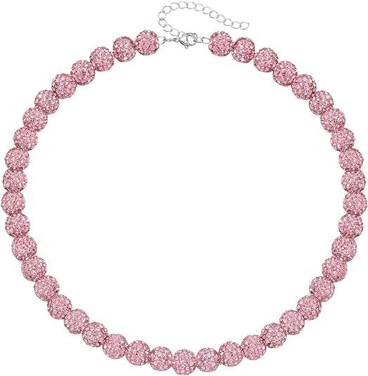 Sporty Geometric Round Resin Disco Ball Necklace with Rhinestone Inlay Unisex Cable Chain