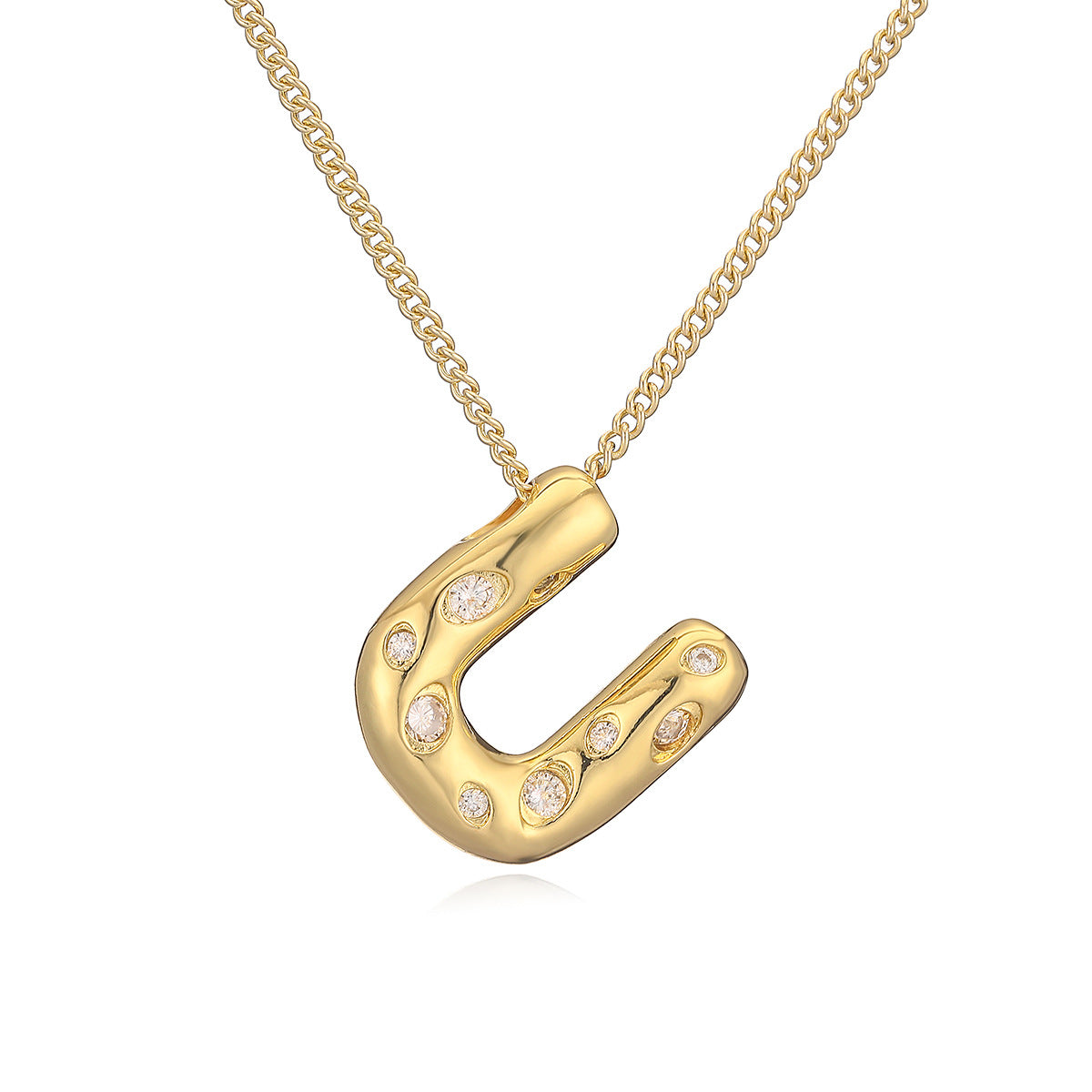 Collana da donna con ciondolo a lettera geometrico minimalista in ottone con placcatura in oro e intarsi in zircone