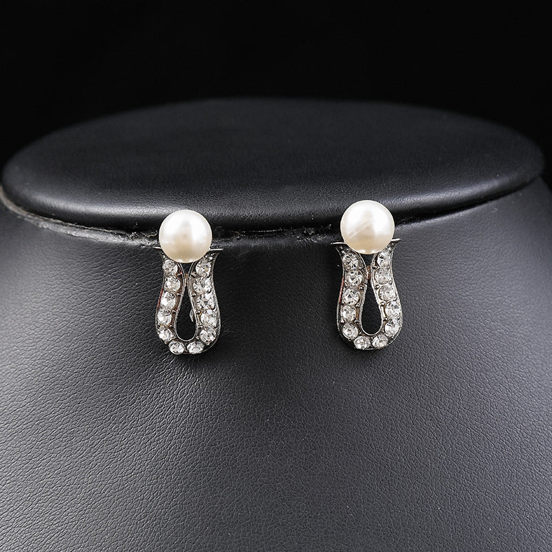 Fashion OL Style Floral Pearl Necklace and Earrings Set for Women Alloy Plated with Wheat and Leaf Motifs