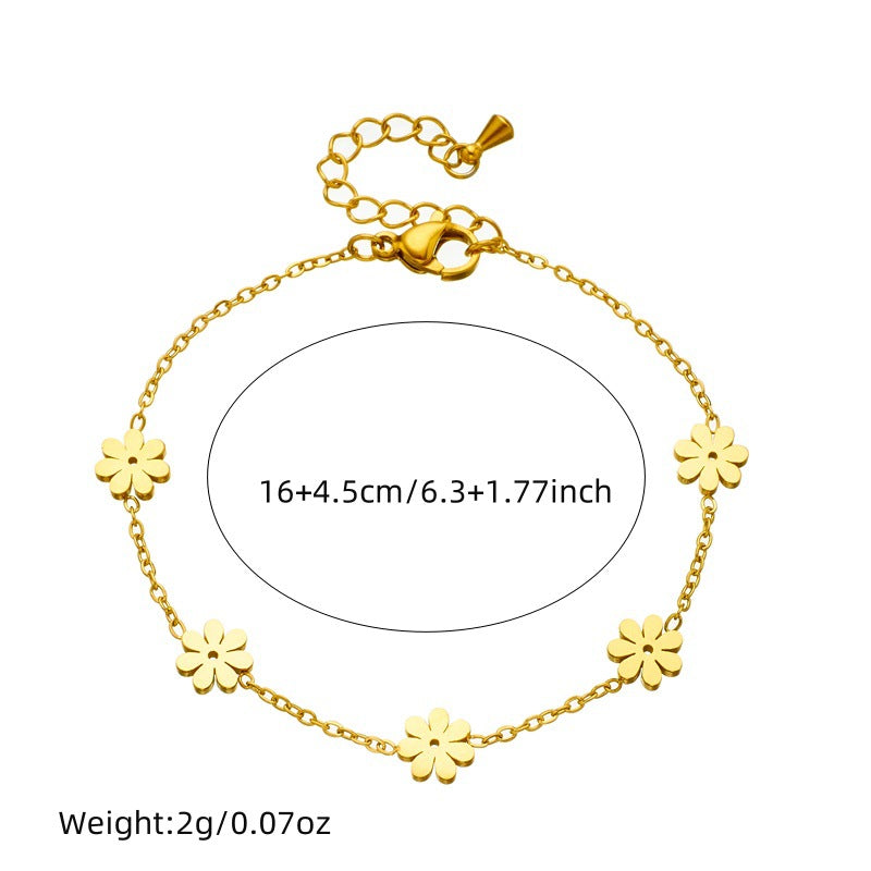 Fashion Office Chic Plated Stainless Steel Daisy Flower Earrings Necklace Bracelet Set