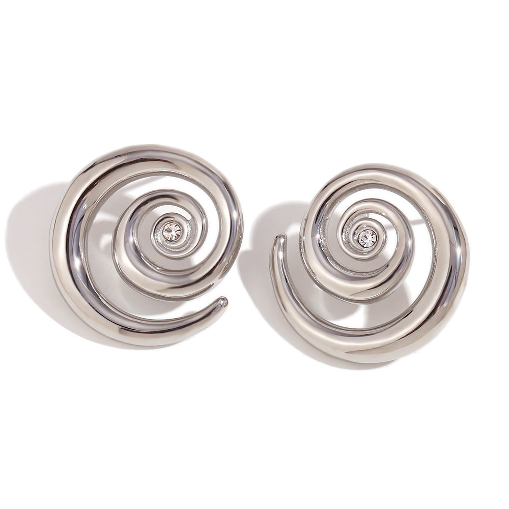 Fashionable Geometric Stainless Steel 18K Gold Plated Ear Cuffs with Micro-Pavé Zirconia and Spiral Design for Women