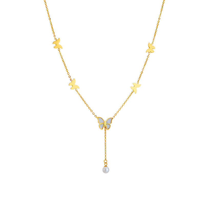 Elegante Collana Pendente a Farfalla Minimalista in Acciaio al Titanio con Dettaglio Nappa per Donne