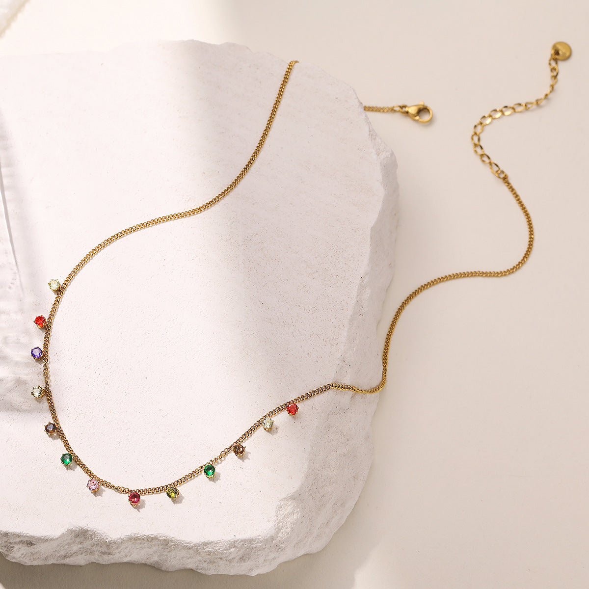 Minimalist 18K Gold Plated Geometric Stainless Steel Necklace with Cubic Zirconia for Women