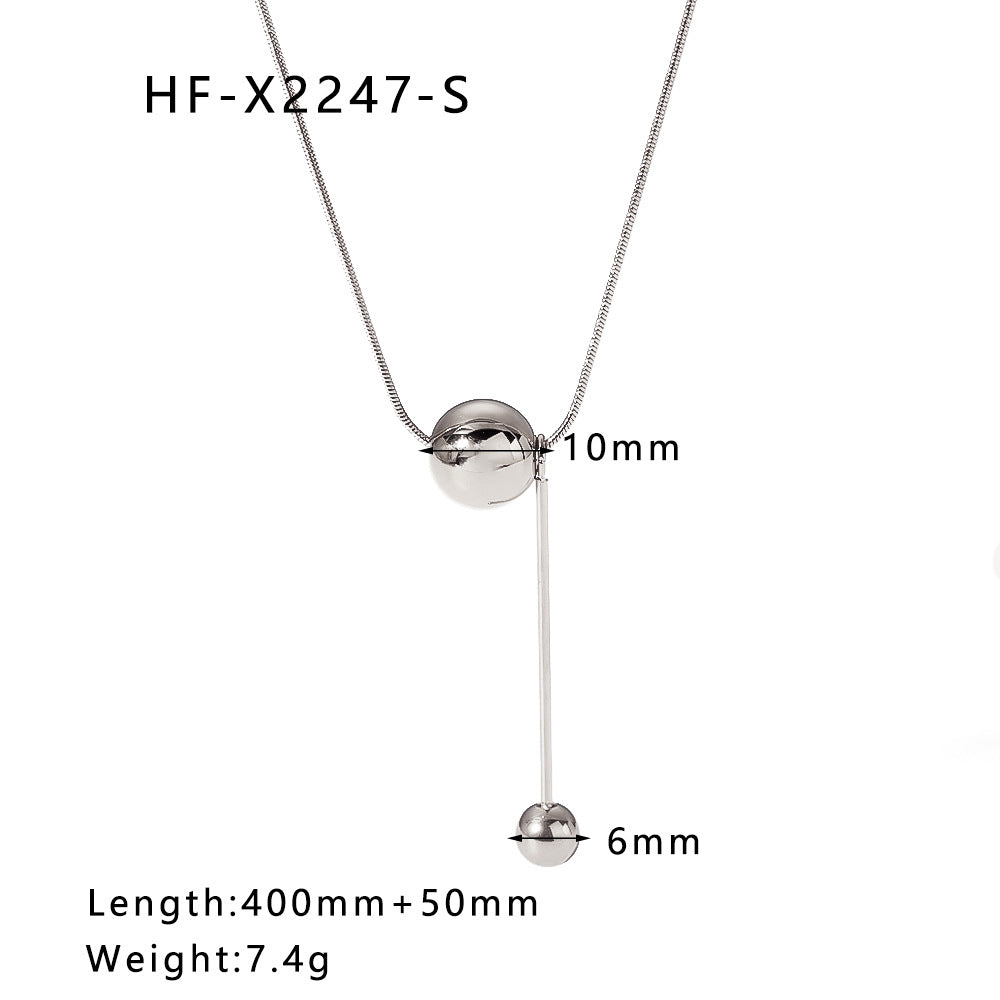 Collana con ciondolo sferico geometrico da donna in acciaio inossidabile con finitura in oro placcato a vuoto 18 carati e catena snake
