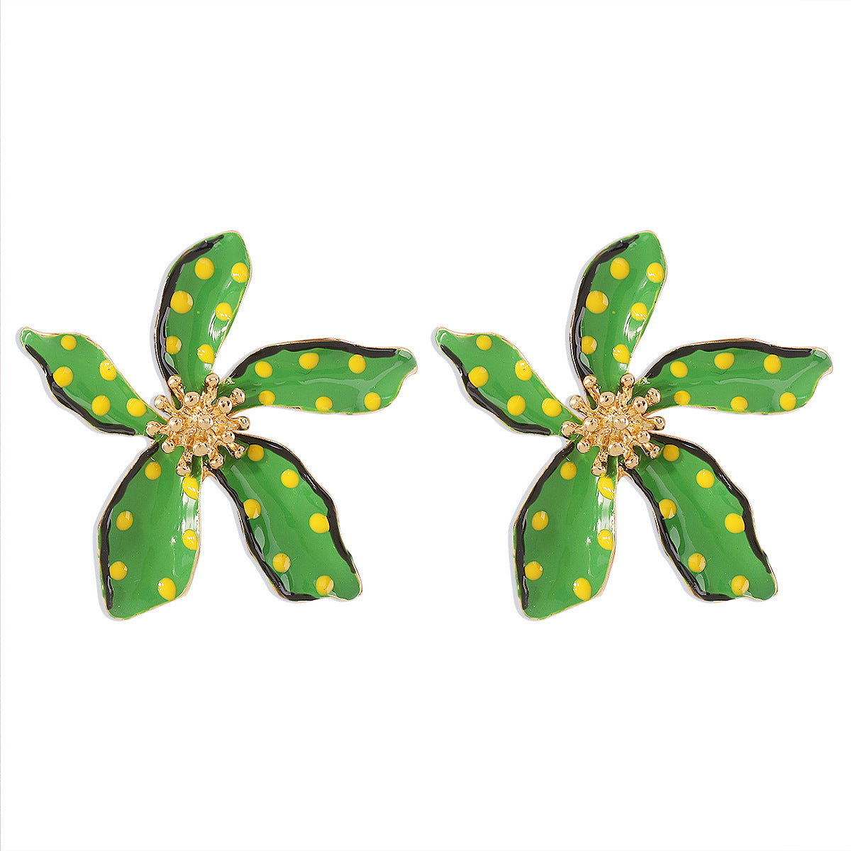 Sweet and Edgy Floral Polka Dot Earrings for Women Made of Alloy with Enamel Finish