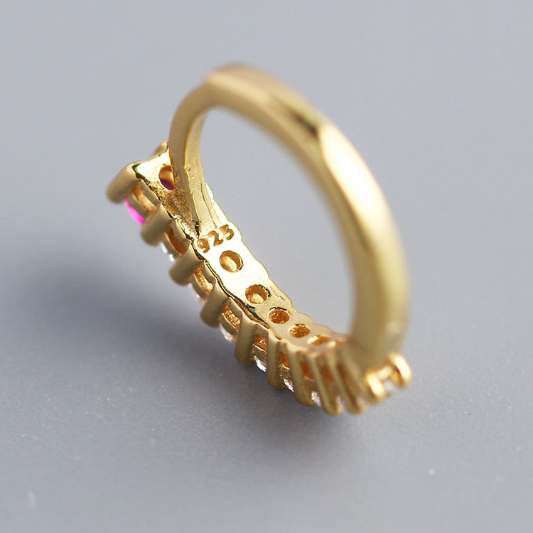 Elegant 925 Sterling Silver Round Geometric Inlaid Rhinestone Hoop Earrings for Women