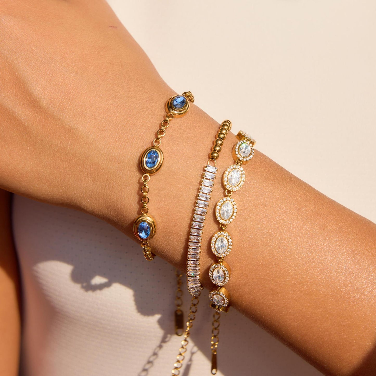 Geometric Heart Stainless Steel Plated Cubic Zirconia Tennis Bracelet for Women