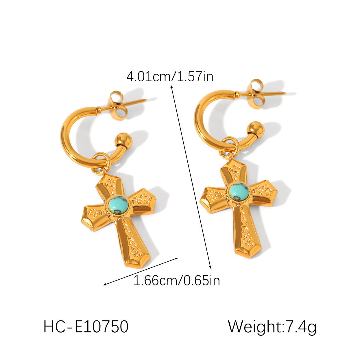 Retro Minimalist Cross-Shaped Stainless Steel Earrings with Textured Threaded Design for Women