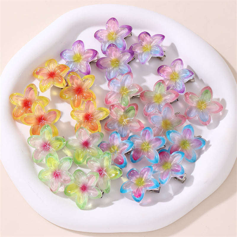 Set di fermagli per capelli a forma di fiocco in stile naturale per ragazze con design floreale sfumato, fermagli a becco d'anatra in resina plastica, accessori per capelli per bambini fatti a mano