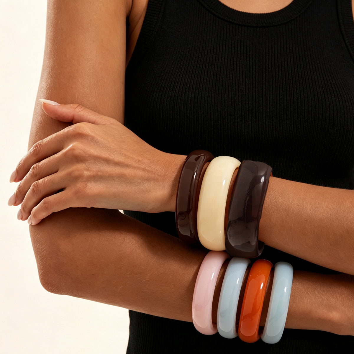 Multicolor Gradient Geometric Resin Bangle Bracelet for Women