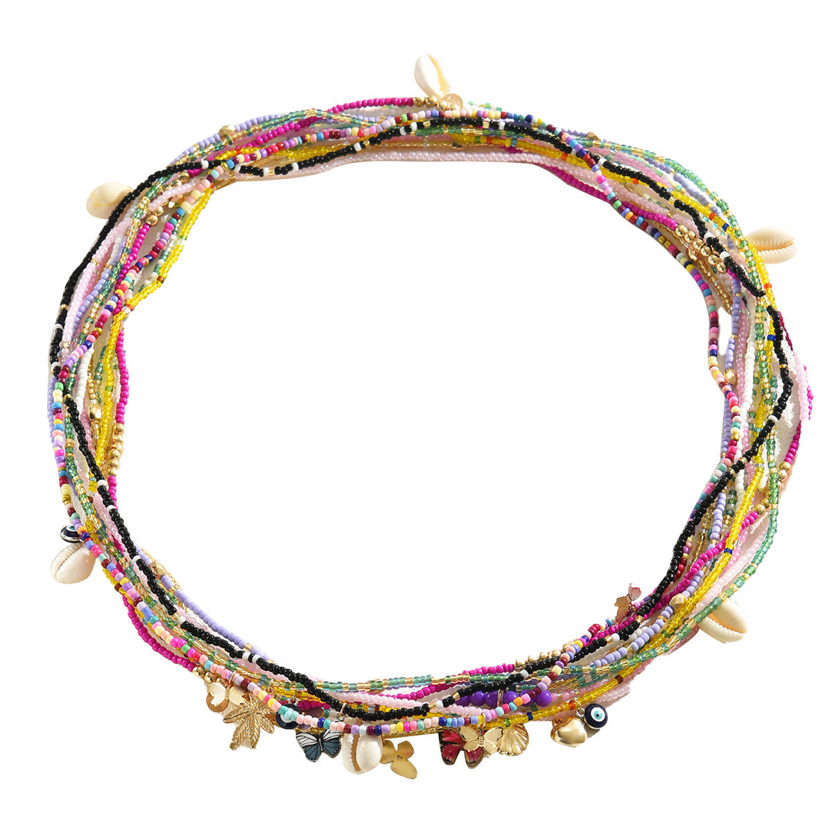 Set de pulseras trenzadas multicapa para mujer, estilo OL elegante y minimalista, con detalles de concha, nudo de lazo, hoja y formas geométricas