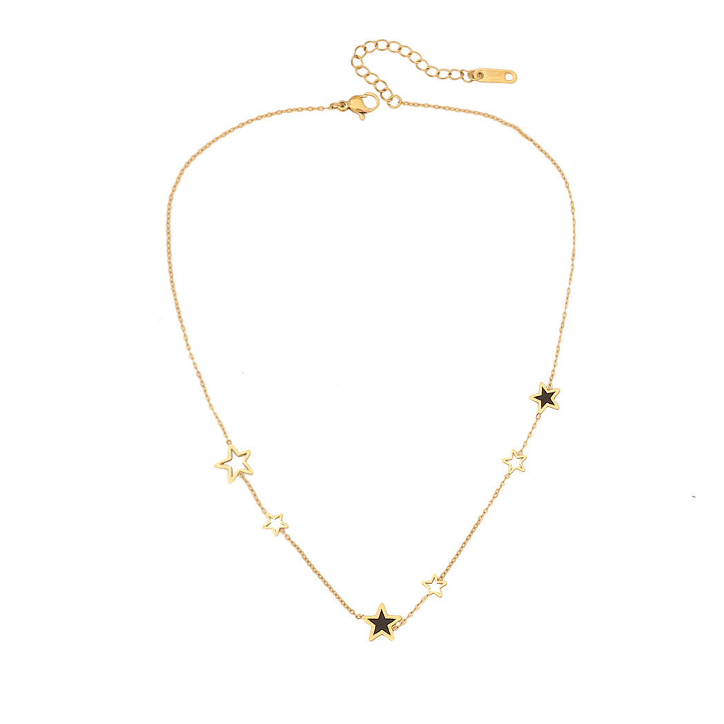 Minimalist Heart and Star Pendant Necklace in Stainless Steel with Plated Finish Y-Shape Design for Women